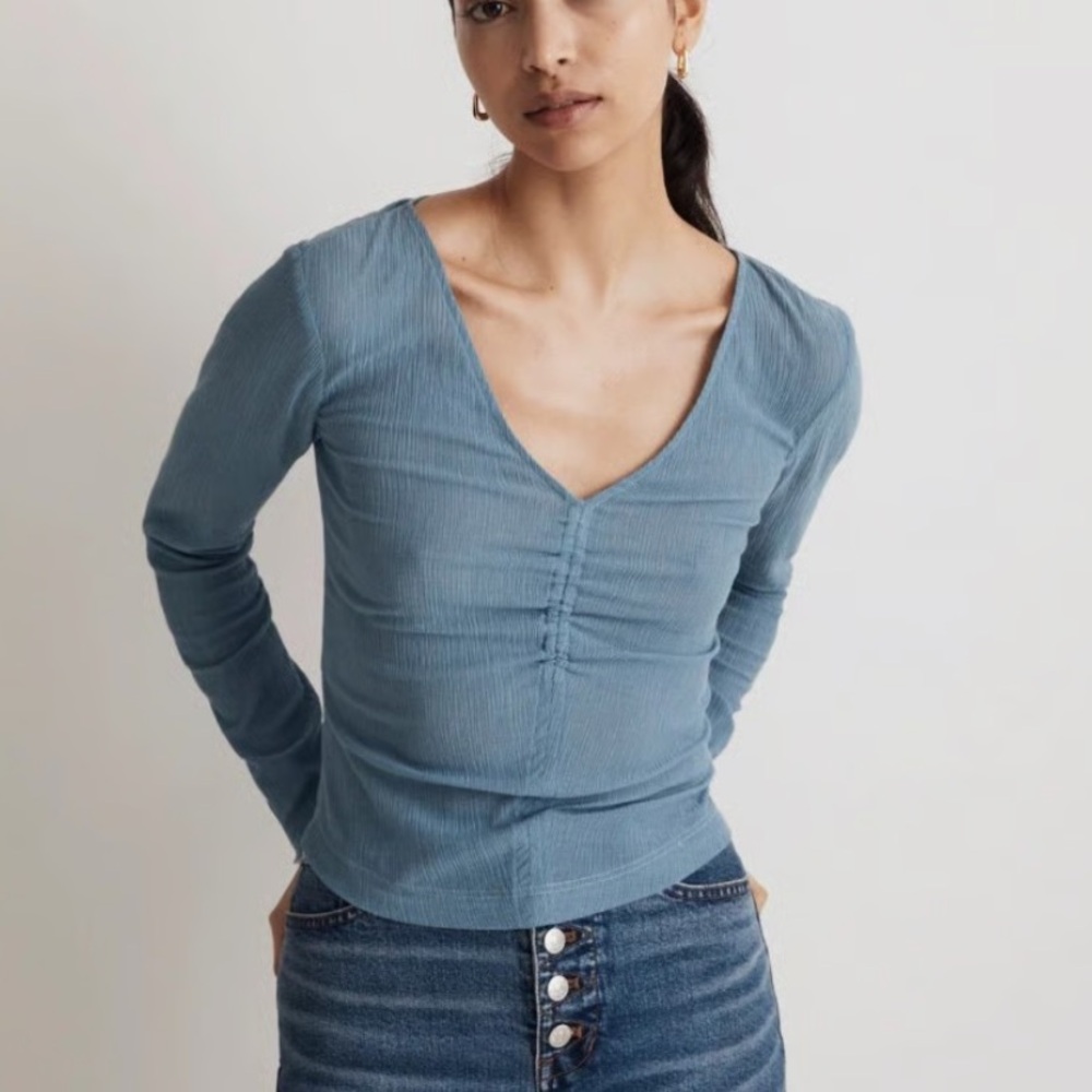 MADEWELL Semi-Sheer Shirred V-Neck Top